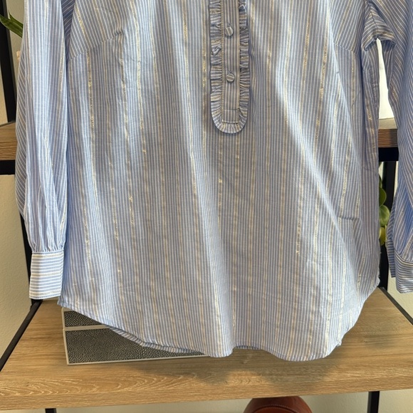 Talbots Silver Stripe Poplin Cotton Woven 1/2 Placket Collar Button Up Blouse, S - Picture 4 of 6